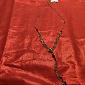 Coppertone Link Chain with Black Beads Lariat-Style Necklac